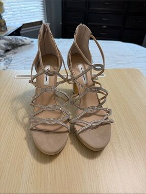 Nina Blush Crystal Strappy High Heel Sandals Brand New